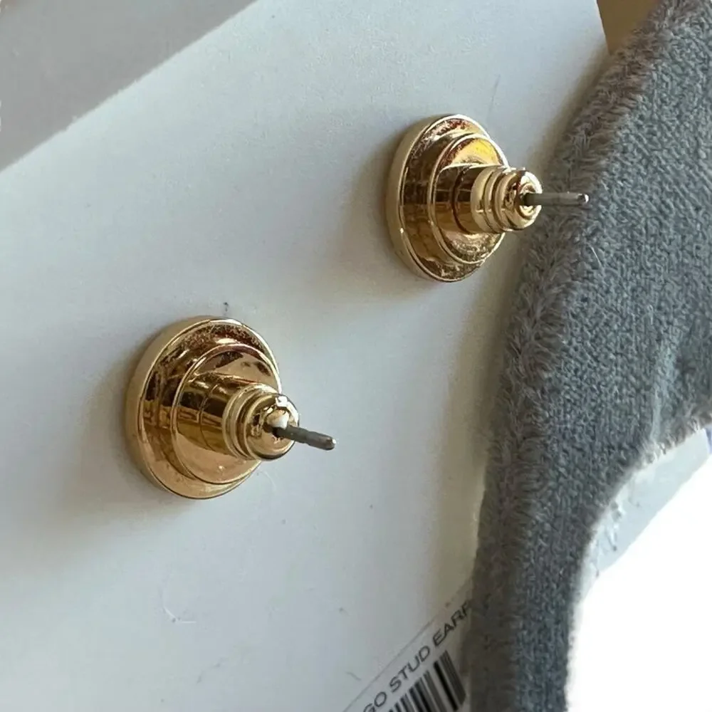 Tory Burch - Gold Hex-Logo Stud Earrings, NWT - Picture 5 of 8